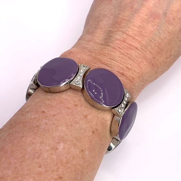 Purple & Silver Crystal Embossed Stretch Bracelet One Size - Picture 2 of 3